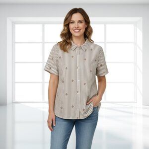 Liz Claiborne Striped Button-Up Shirt | Size XXL | Geometric Design